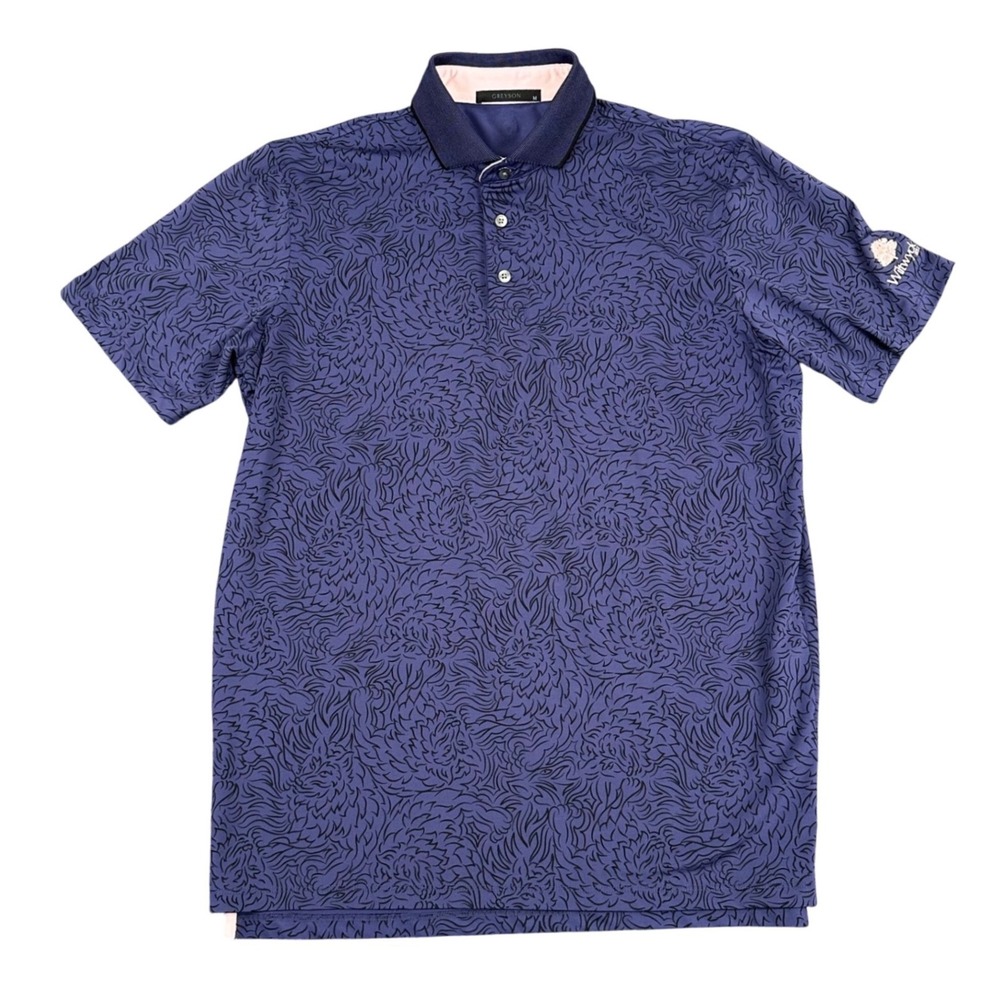 Greyson Golf Polo Shirt Mens Medium Purple Wolf AOP Performance Stretch